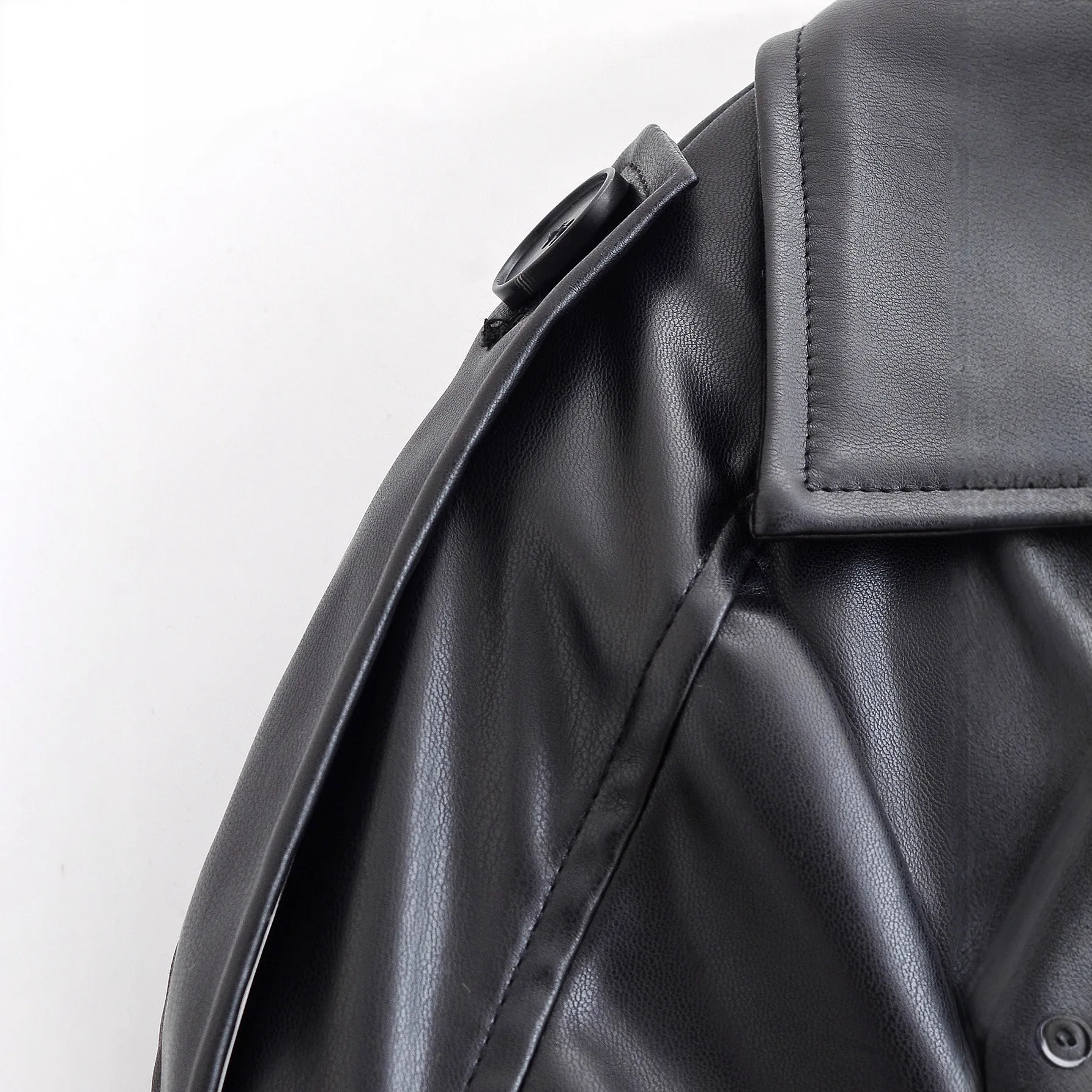 KIDCRKJ المرأة الدانتيل يصل معطف الربيع الأسود التلبيب طوق Cinched الخصر بولي معطف معطف جلد للإناث Highstreet تنوعا سيدة أبلى #4