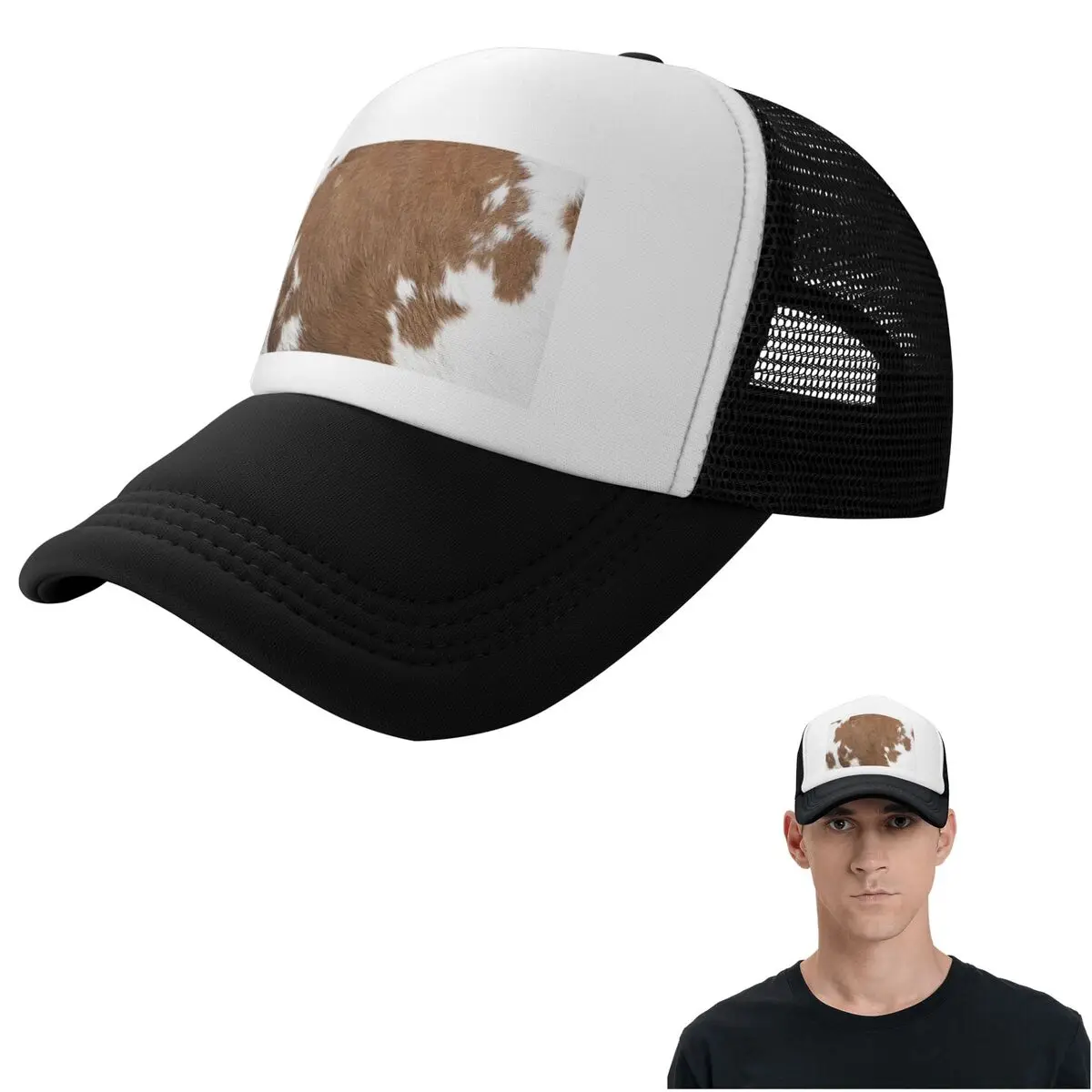 Stylish Cow Fur Cowhide Texture Cow Skin Print Pattern 11 Cap Fashion Mesh Baseball Caps Adjustable Hat Hip Hop Summer