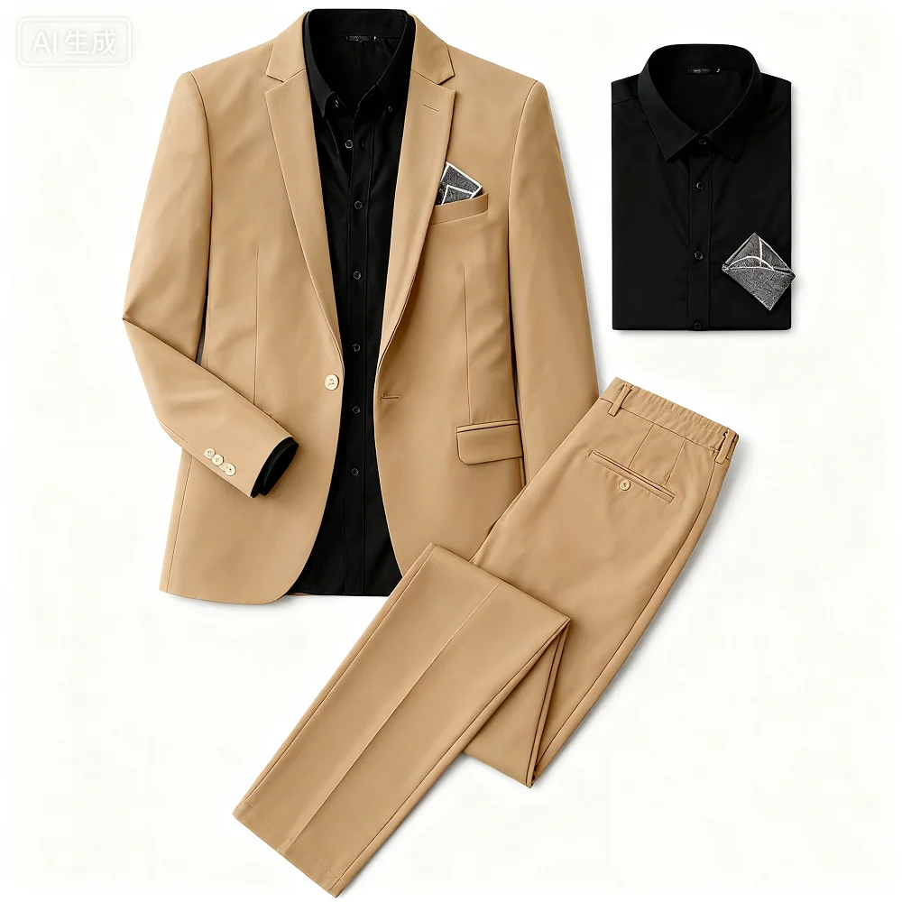

Men's Two-Piece Suit Monochromatic Tern Casual Elegant High-Quality New Banquet Ready Fashionable Ensemble