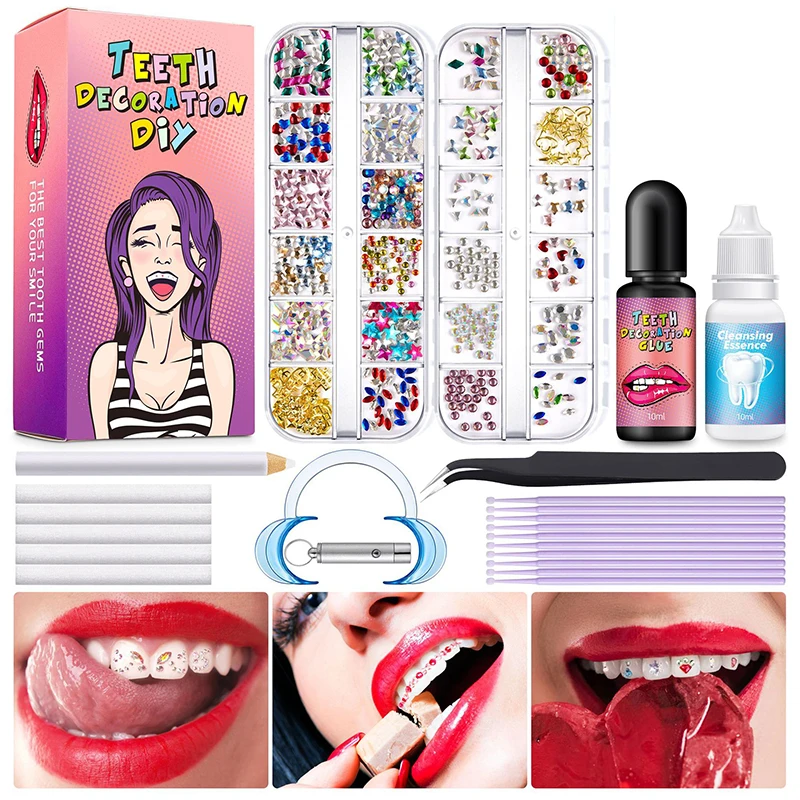 1Set Professional Tooth Gem Kit Diy Love Horse Eye Crystals Jewelry Kit Teeth Gem Kit Tooth Gems For Teeth Teeth Jewelry Starter