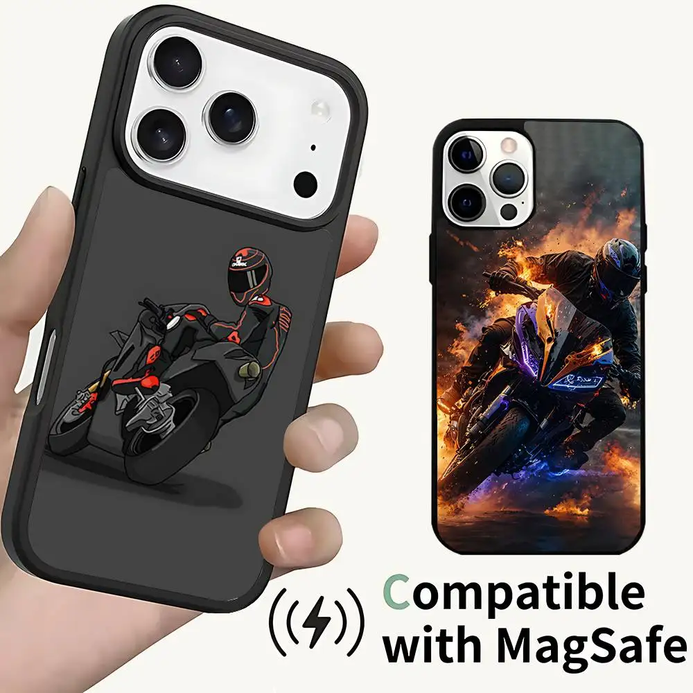 

Motorcycle Rider Phone Case For iPhone 17,16,15,14,13,12,11,Pro,Max,Plus,Mini,SE4,E Magnetic Magsafe Wireless Charging