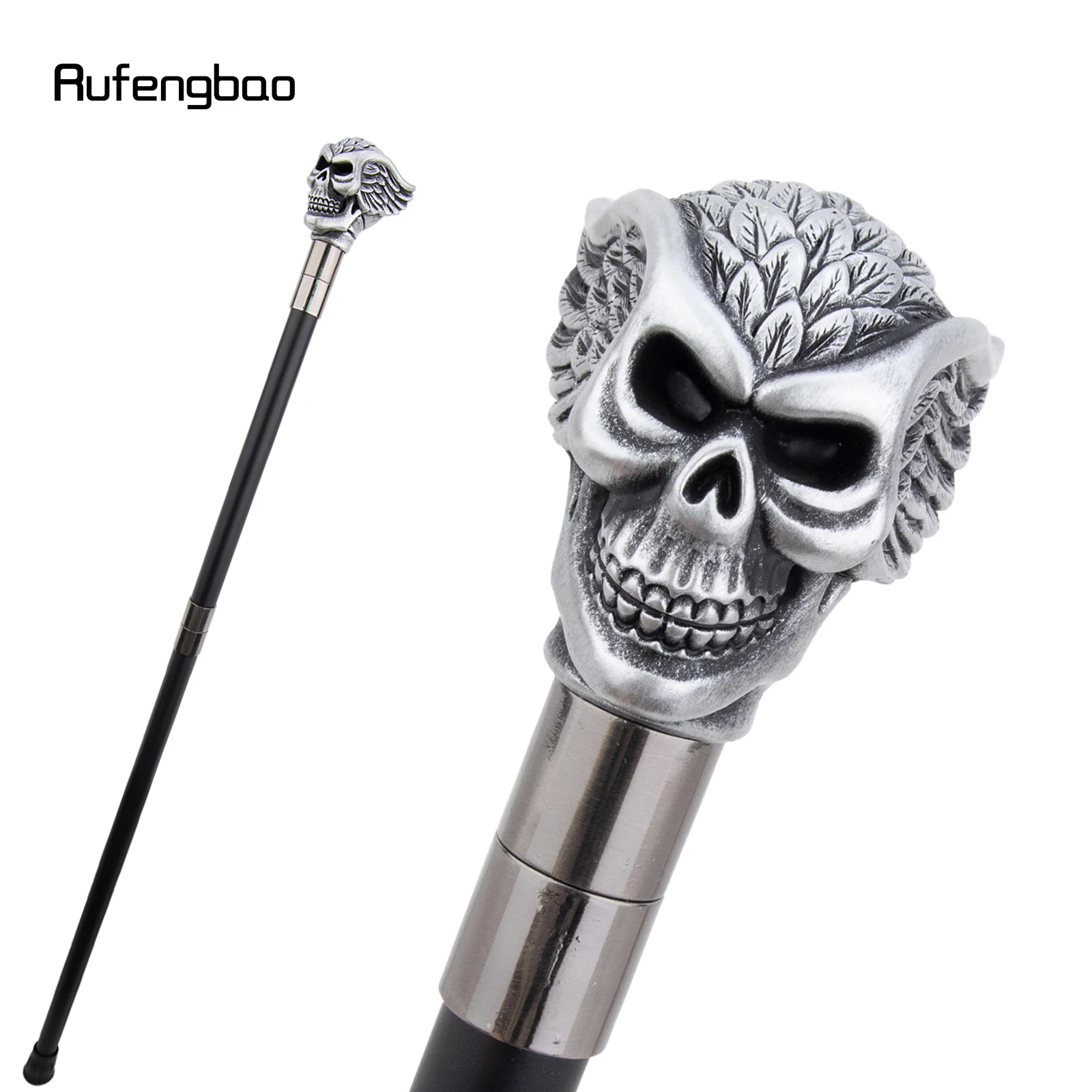 

Silver Resin Skull Feather Shape Head Walking Cane Fashion Decorative Steel Stick Gentleman Performance Stage Cane 93cm