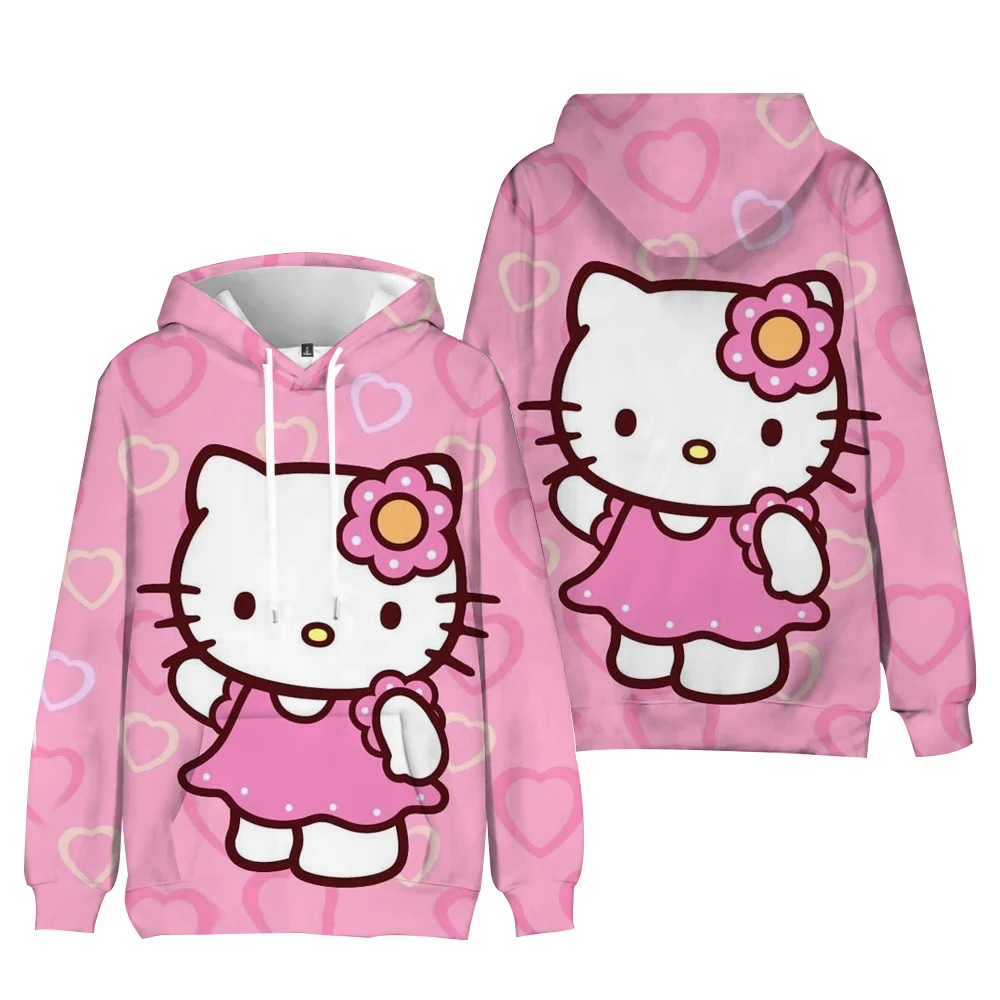 Sanrio Hello Kitty Hoodie longgar wanita, Hoodie kasual ukuran besar musim gugur musim dingin mode baru gaya Korea pullover motif anak perempuan Y2k