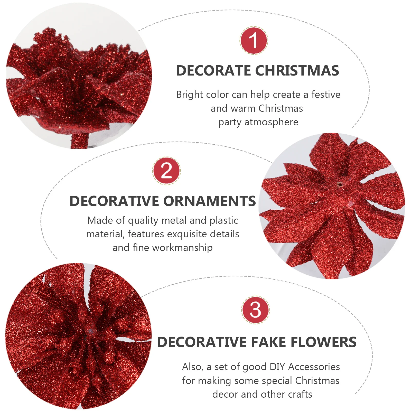 

12Pcs Christmas Tree Hanging Decorations Glitter Flower Pendant Xmas Party Supplies Home Wedding Banquet Decor