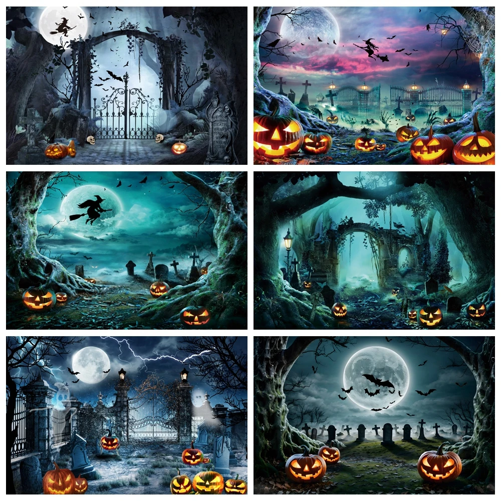 

Happy Halloween Party Photography Backdrop Zombie Castle Pumpkin Lantern Ghost Trick Or Treat Baby Portrait Photocall Background