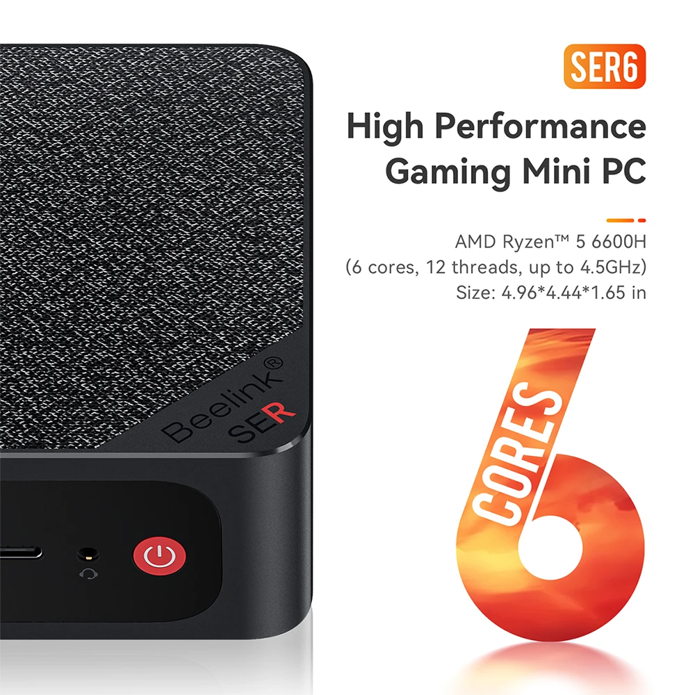 Beelink SER6 Windows 11 Pro мини ПК AMD Ryzen 5 6600H 6 Core DDR5 16 Гб SSD 500 Гб NVME Wifi6 PCIE 4,0 Настольный игровой компьютер