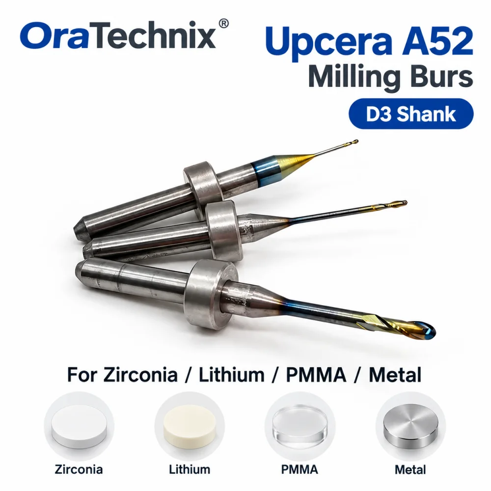 Upcera A52 D3 Milling Burs Dental Diamond Coated Drill Cutters for Zirconia/Lithium Disilicate/PMMA/Metal Cad Cam Milling Burs