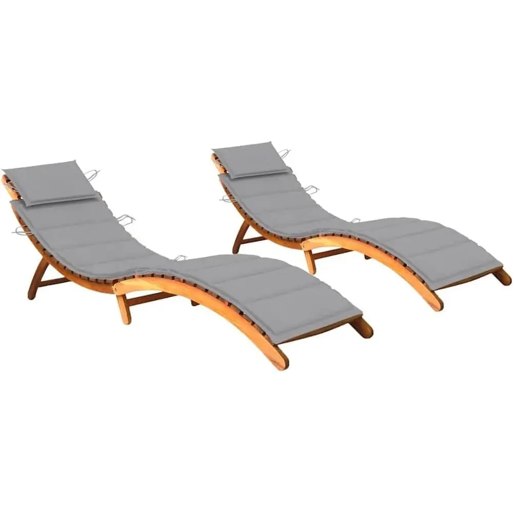 

Комплект шезлонгов из серой древесины акации с 2 подушками, с масляной отделкой, 21.7x72.4x25.2, идеально подходит для патио, бассейна, пляжа, легко хранить