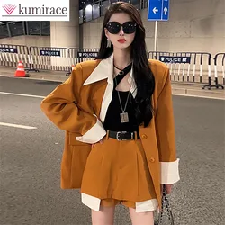 Spring and Autumn New Style Style Fake Two Piece Combination Suit Coat Shorts Slimming Casual Two Piece Set for Women Short Sets