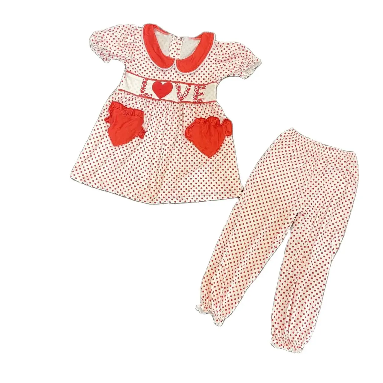 Infant Baby Girls Valentine’s Day Clothes Sets 0-8 Long Sleeve Letter Print  Pants Set Lapel Love Pocket Girls dairy cow Set