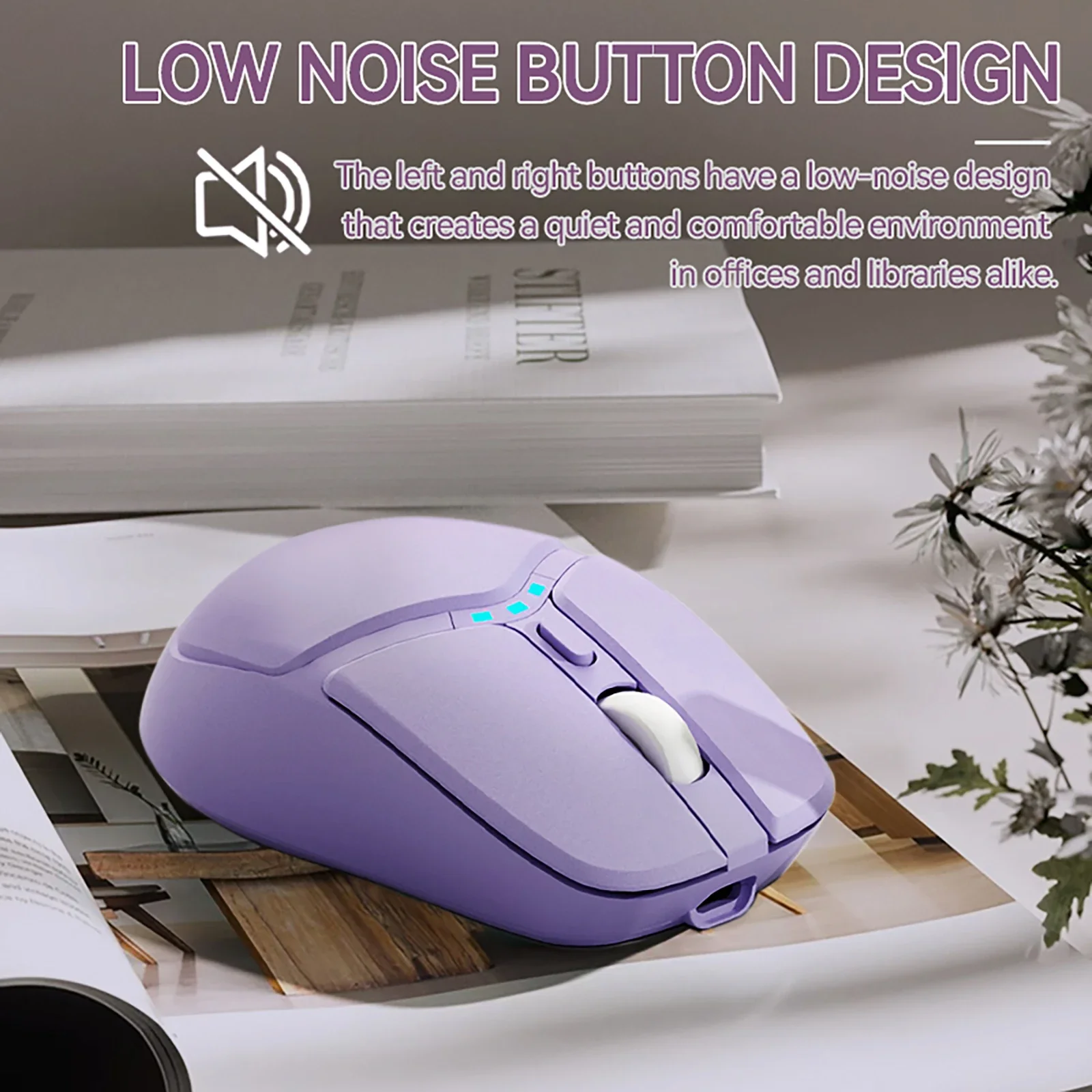 Souris d'ordinateur portable sans fil, silencieuse, violette, mignonne, avec indicateur de batterie, charge 2.4G de Type C, conception adaptée au bureau pour femmes