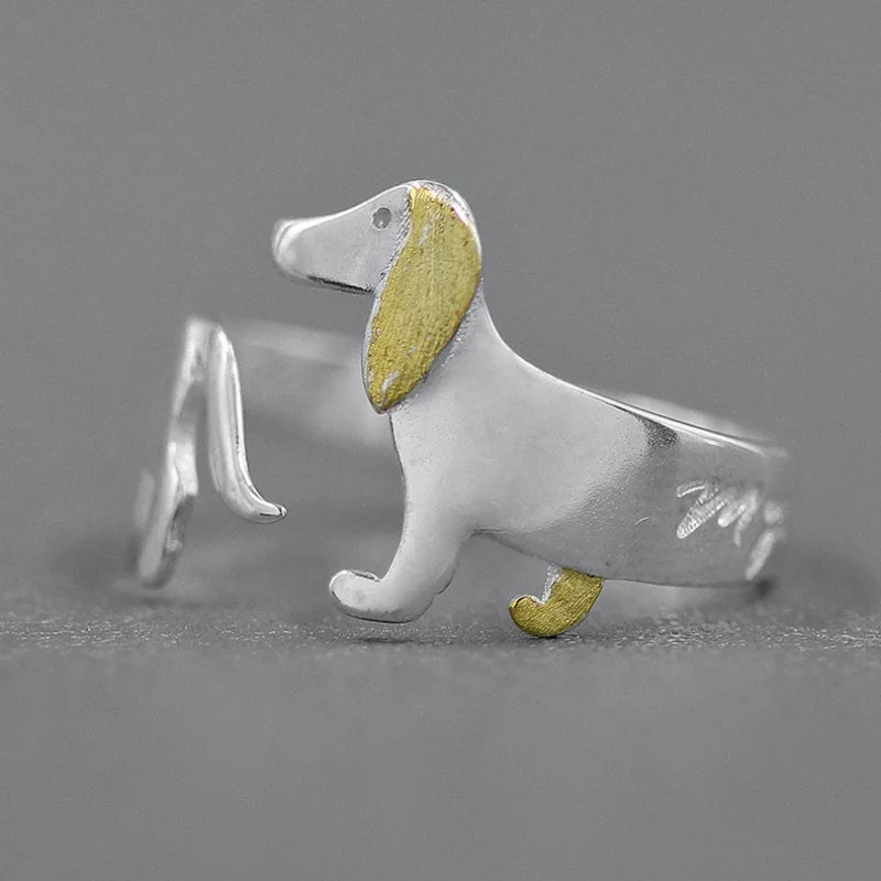 925 Sterling Silver Unique Dog Ring For Women Jewelry Finger Open Vintage Handmade Ring Allergy For Party Birthday Gift