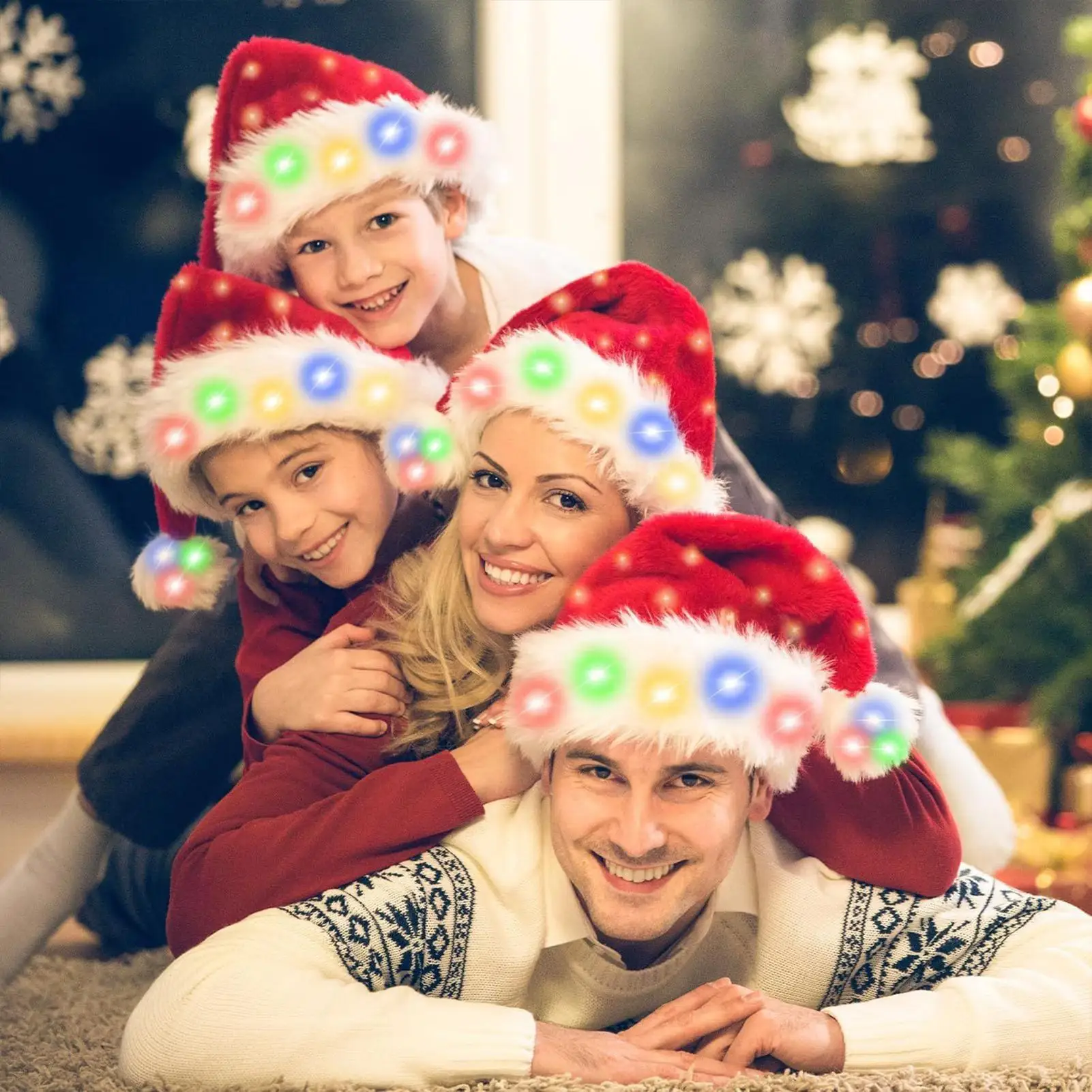 Light Up Santa Hat Adult Christmas Dress Up Headdress Dress Up Holiday Hat For Kids Women Men Event Planners Family Photo Winter view 2