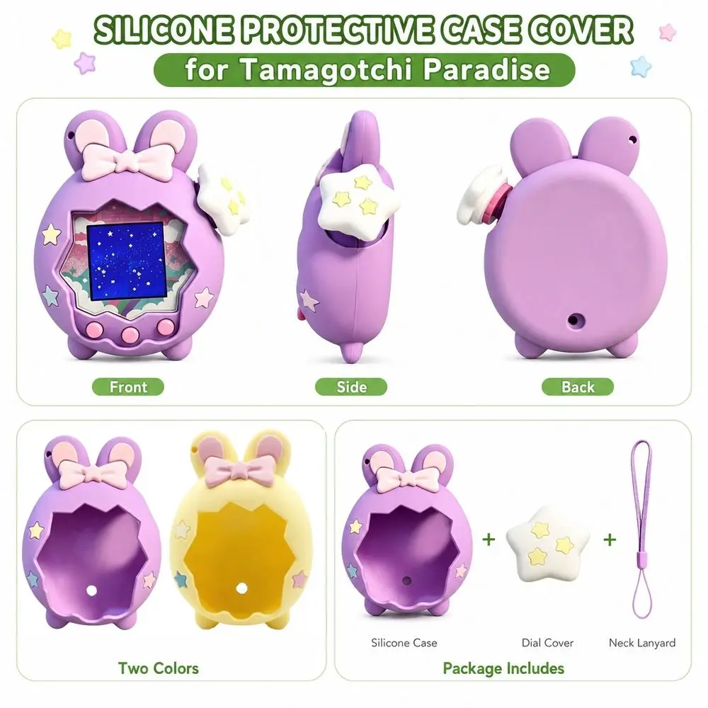 Silicone Protective Cover Rabbit Ear Design with A Rotating Cap Protective Shell Decorative Cover for Tamagotchi Paradise