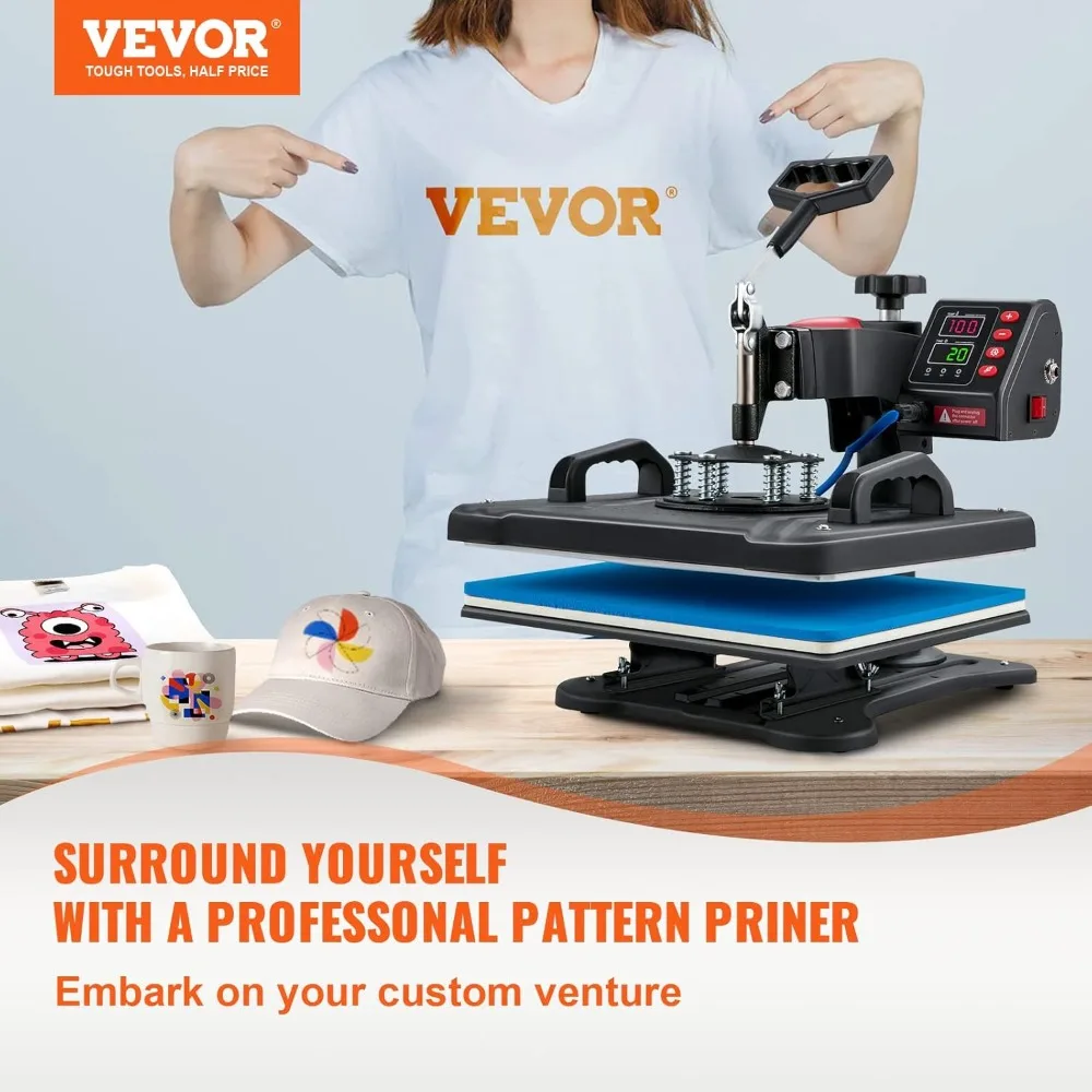 VEVOR Heat Press Machine, 12 x 15 Inch, 5 in 1 Combo Swing Away T-Shirt Sublimation Transfer Printer with  Coated, Mug Hat