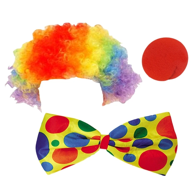 Clown Cosplay Set Circus Clown Nose Bowtie Shoes Clown Hat Clown Wigs Clown Vest Costume for Women Man Halloween Cosplay