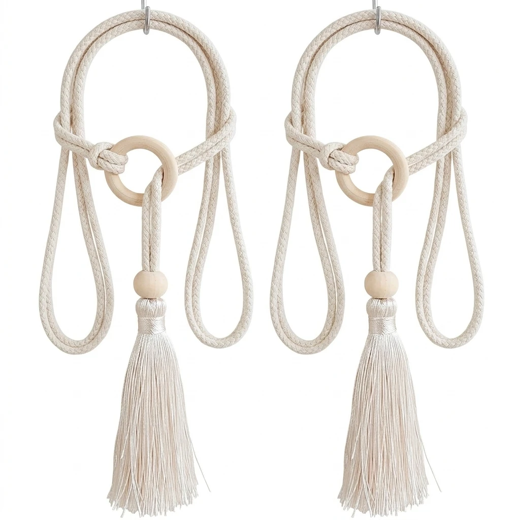 Curtain Tiebacks 1 Pair Modern Light Luxury Tassel Braided Rope Fabric Drapery Holdbacks for Home Decoration