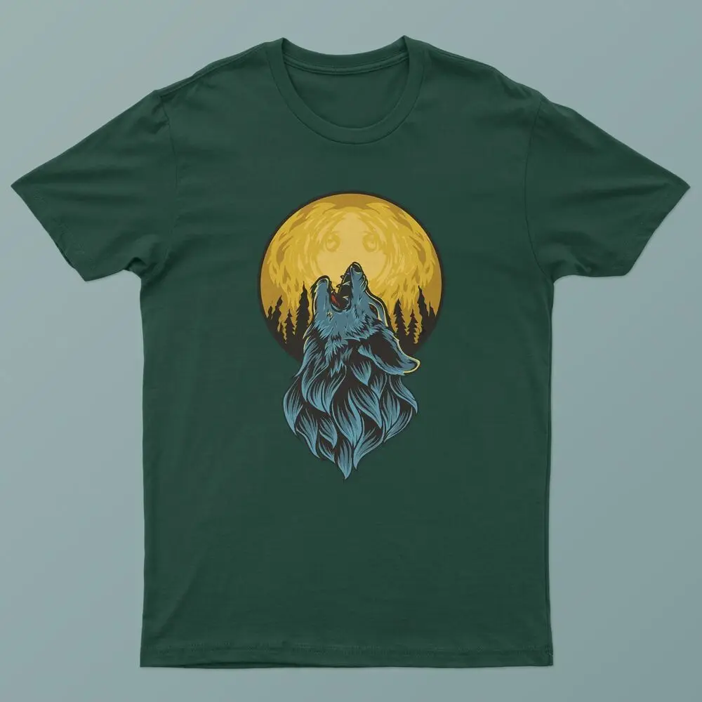 Full Moon Graphic Print Unisex T-Shirt - Wolf at Midnight.Summer Brand Super Size T-shirts for Men Clothing Women Tees High Qual