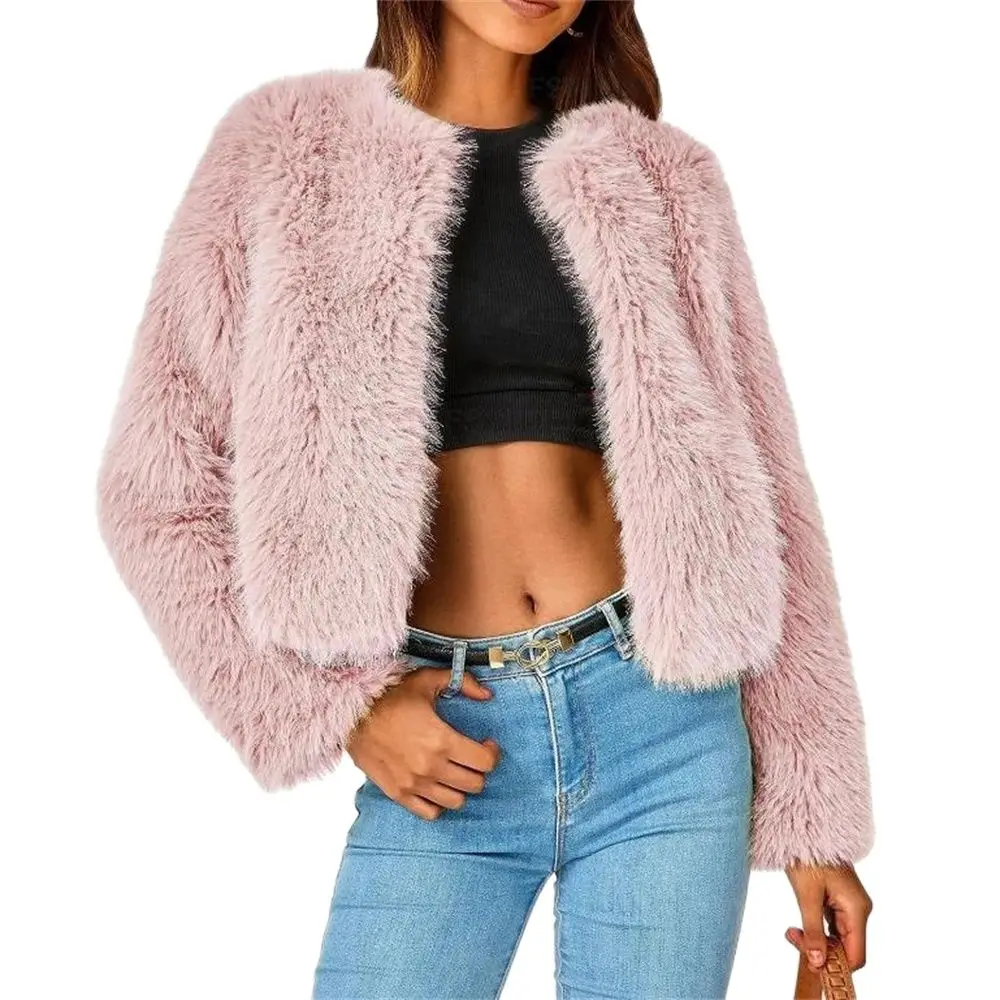 

Warm Fluffy Faux Fur Jacket Coat Women Loose Long Sleeve V-neck Female Cardigan 2024 Winter Fashion Lady Overcoat Streetwear