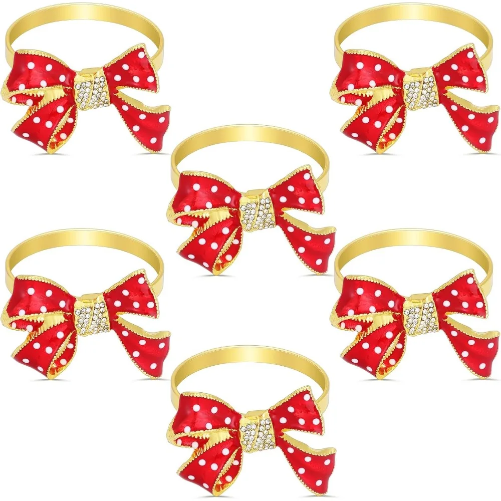 

Christmas Bow Napkin Rings Set of 6, Holiday Metal Gold Napkins Holder Buckles for Dinning Table Setting，Winter Festive,