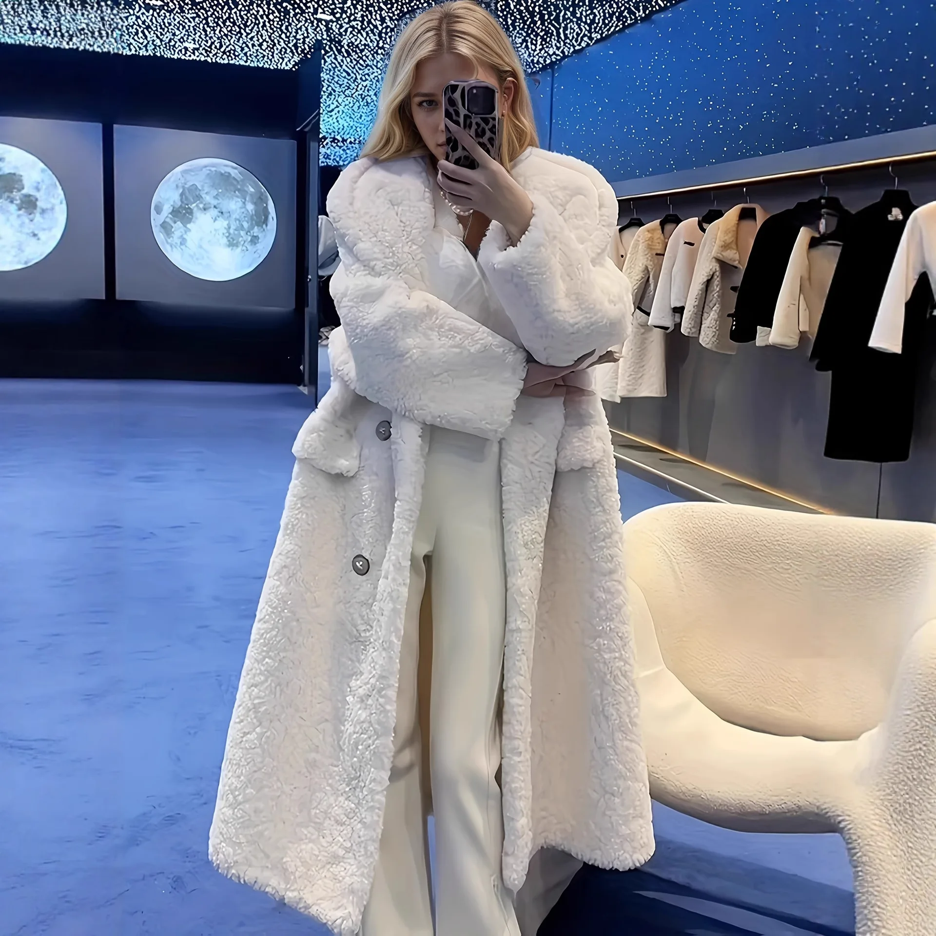 Casaco de pele longo casual feminino original feito versátil lazer pele jaet briti sle thiened casaco de inverno