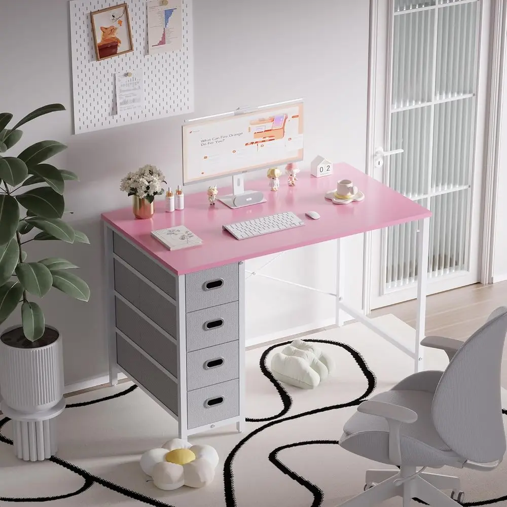 Pink 40 Modern Home Office Desk with 4 Drawers for Study, Writing, and Computer Use