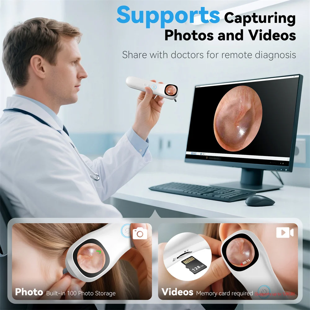 كاشف ذكي 5 في 1 مزود بكاميرا أذن عالية الدقة 1080 بكسل يتضمن مجموعة اختيار الأذن وستة نصائح بديلة و12 رأس فحص إضافي