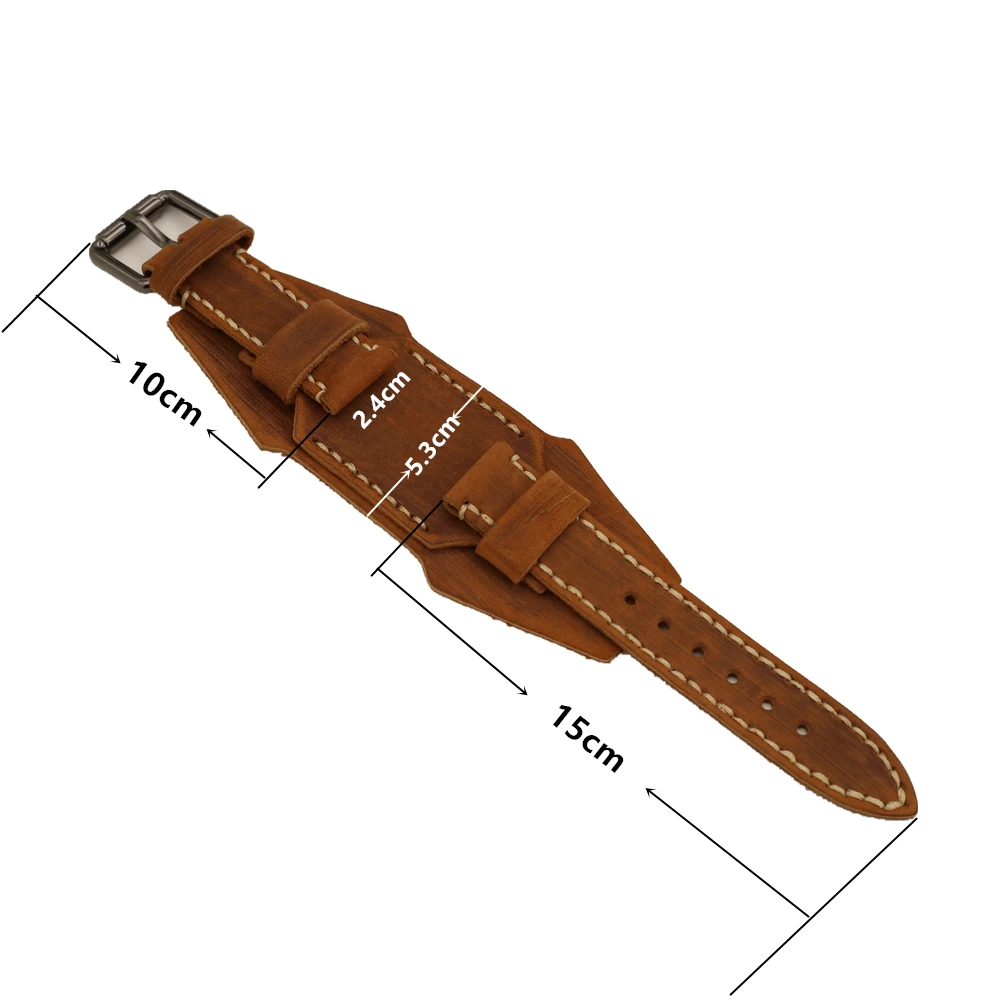 24mm Genuine Leather Watchband Black Red Blue Brown Green Punk Wide Watch Strap Vintage Men Bracelet