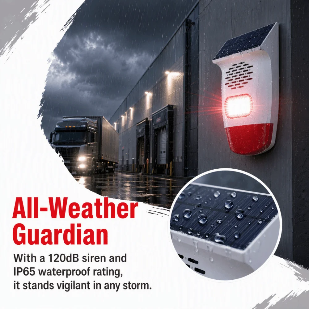 Waterproof Solar Alarm Multifunctional Rechargeable Solar Lamps Animal Deterrent Portable Security Alarm Siren Field Security