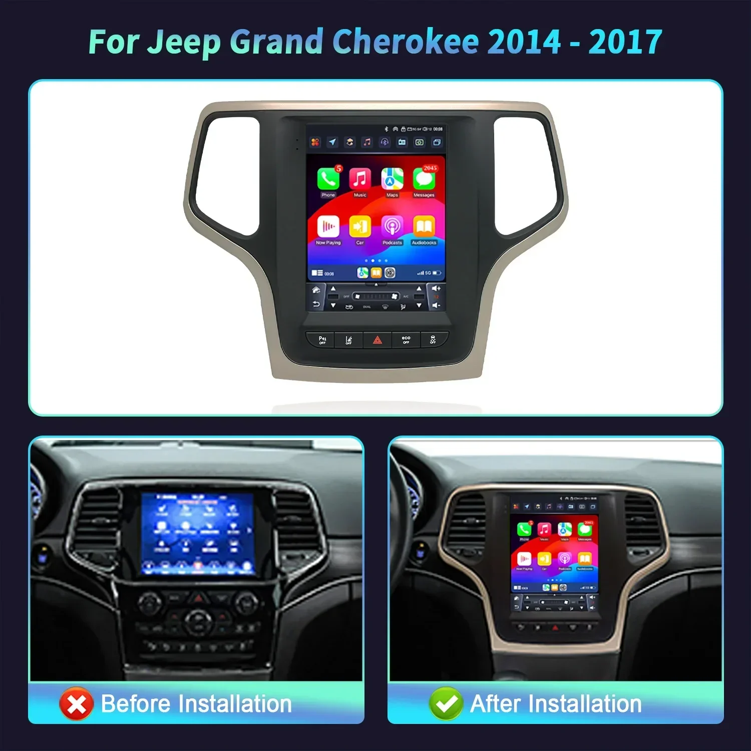 9,7-дюймовый автомобильный радиоприемник Android 14, для Jeep Grand Cherokee 2014-2017, стерео мультимедиа, 4G, GPS, беспроводной BT, Carplay, стерео с сенсорным экраном