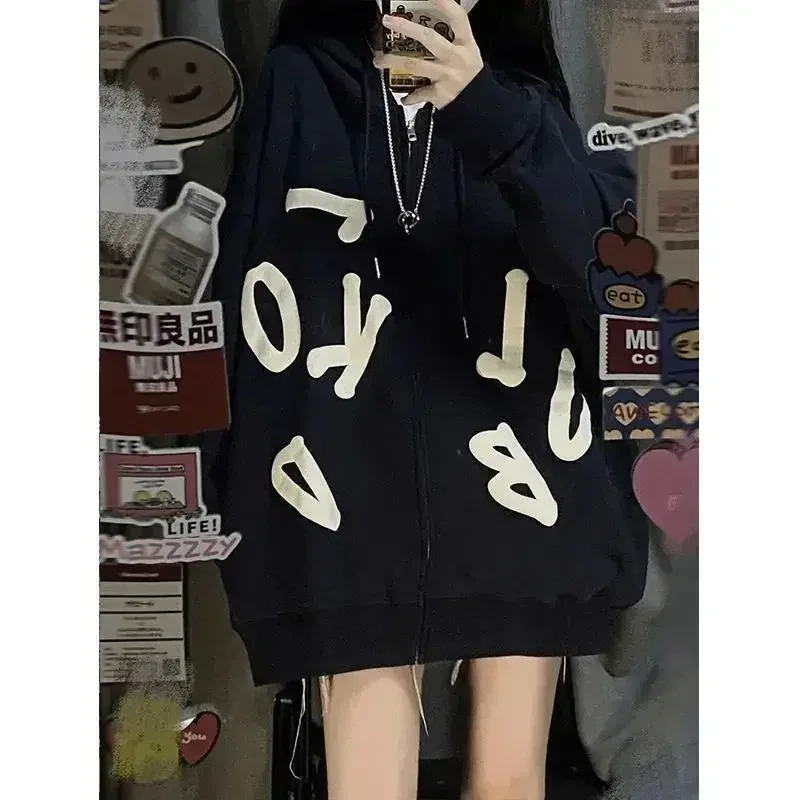 2024 New Harajuku Hoodie Women Kawaii Oversize Letter Graphic Sweatshirt Korean Fashion Y2k Streetwear Autumn Pullover Hoodies