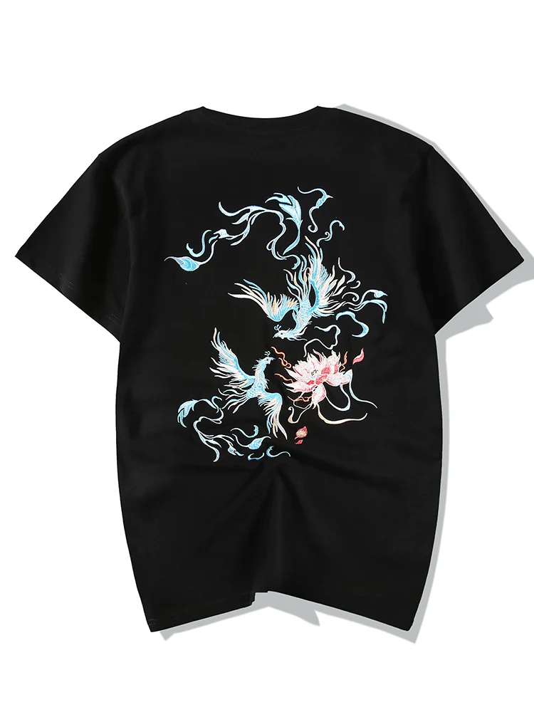 Summer Chinese T Shirt Men Phoenix Embroidery T Shirt Men Vintage Fashion Harajuku Tees Shirt Short Sleeve Loose Streetwear Male