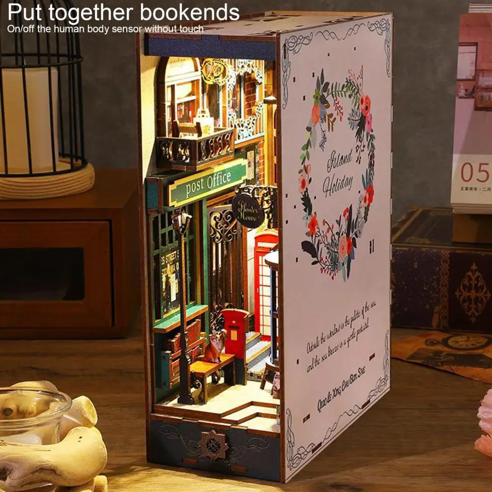 1 Set Book Nook Dollhouse Authentic Restoration Richly Structured Decoration Wood 3D Holiday Sea Island Booknook Model Dollhouse