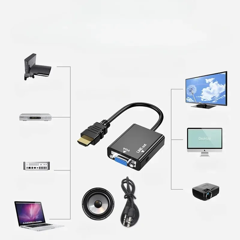 Hdmi-compatible Adapter To Vga Hd Conversion Cable Audio Output PC Video Cables  Adapters vga hdmi-compatible laptop adapter