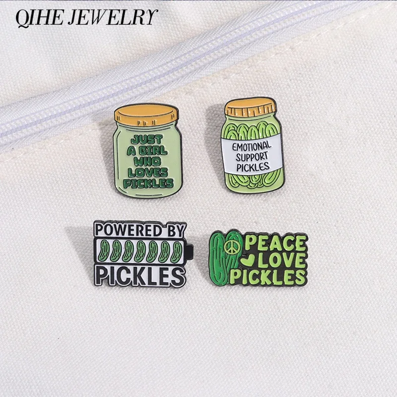 Cucumber Pickles Collection Brooch Enamel Pins Powered Pickles Peace Love Pickles Brooches Lapel Badges Jewelry Gift for Friends