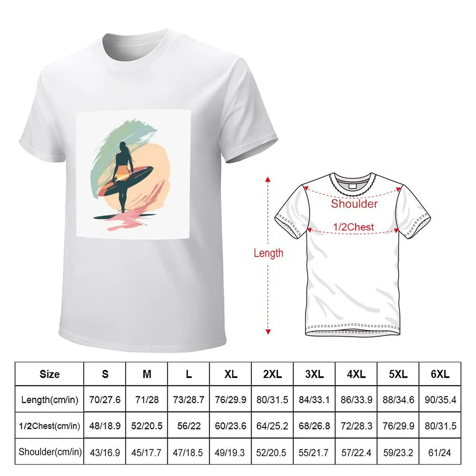 Surfer girl minimalist design pastel colors Active Outdoors Inspired Art T-shirt anime sublime mens graphic t-shirts funny