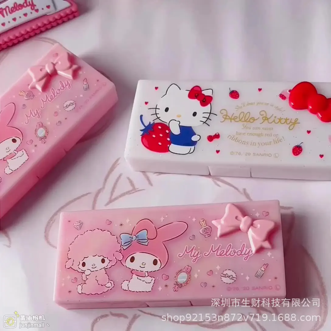 New Creative Sanrio Hello Kitty My Melody Toothpick Line Storage Box Portable Storage Box Mini Cotton Swab Box Stationery