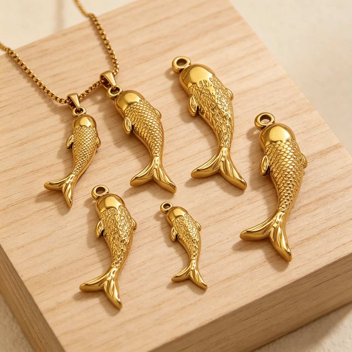 3pcs Stainless Steel 3D Fish Charms 18K PVD Gold Waterproof Pendant Connectors for Necklace Keychain DIY Jewelry Making Supplies - view 6