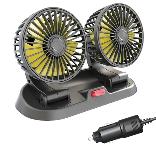 Ventilador de refrigeración para automóvil de 12 V 360 ° Ventilador circulador de aire de doble cabezal ajustable, ventilador eléctrico automotriz de 2 velocidades USB para salpicadero SUV