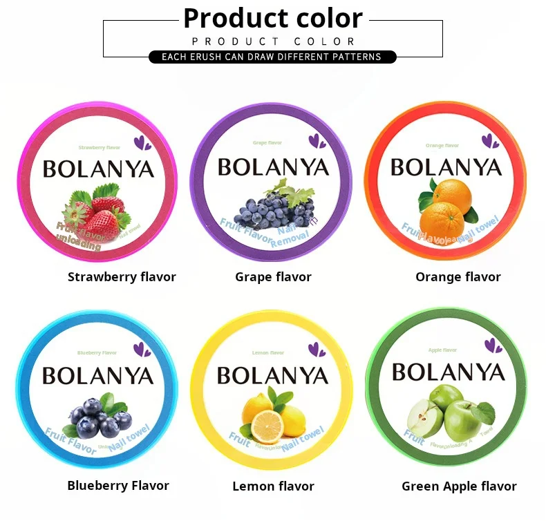 BOLANYA-Fruit unha polonês limpeza Cotton Tablet, remoção do prego, realce, limpeza, toalha