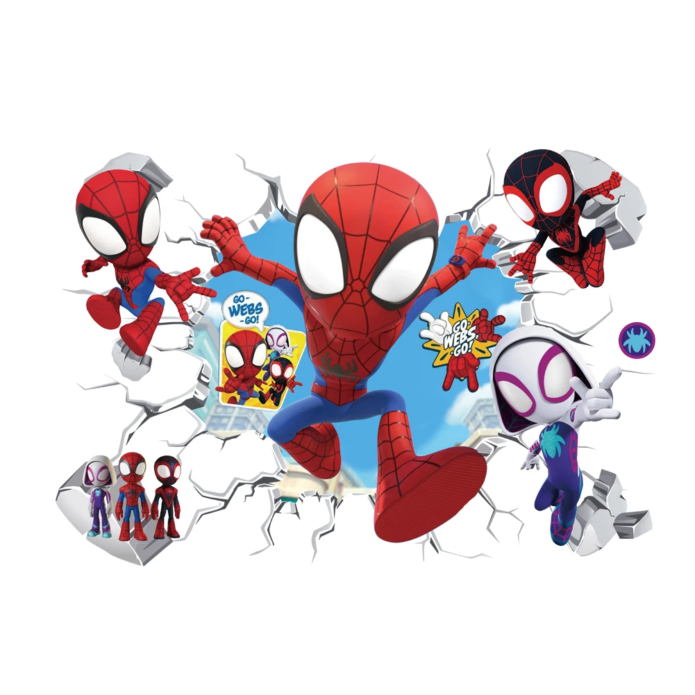 Cute mini Spiderman Super Heroes Wall Stickers For Kids Room Decoration Home Bedroom PVC Decor Cartoon Movie Mural Art Decals