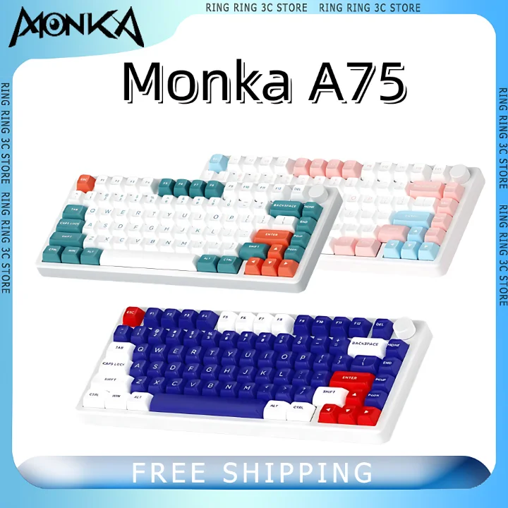 

Monka A75 Mechanical Keyboard Tri-Mode Wireless Bluetooth Gasket 81Keys Hot Swap RGB Pc Gaming Custom Keyboard Office Gamer Gift