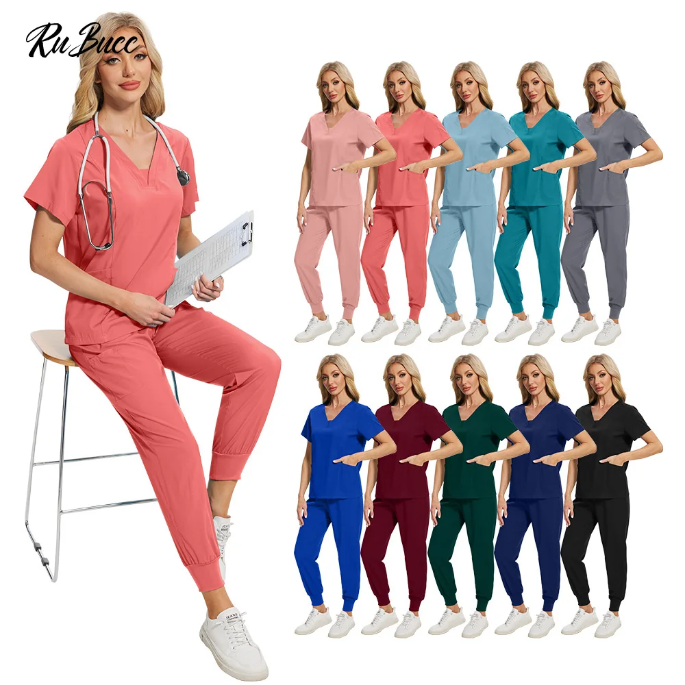 Multicolor Scrub Uniform Short Sleeve Tops+Pant Suits Nursing Uniform Women Pet Clinic Doctor Scrub Set Medical Surgery Workwear