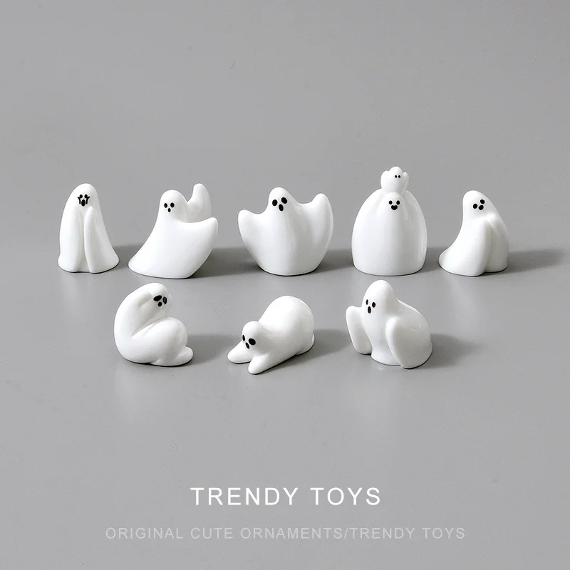 

Cartoon cute white funny ghost desktop ornament DIY blind box decoration keychain accessory