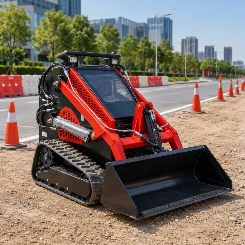 Euro 5 300kg Stand on Skid Steer Loader with Wide Black Bucket Customized 360 Rotating Function Solar Farm Gravel Work