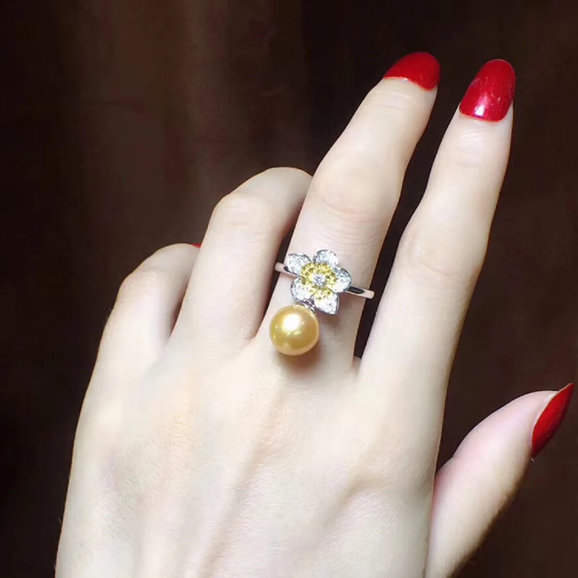 

Stunning Natural AAAAA++++ New 11-12mm New Huge Genuine Natural South Sea Golden Bread Pearl Ring 925S Adjust