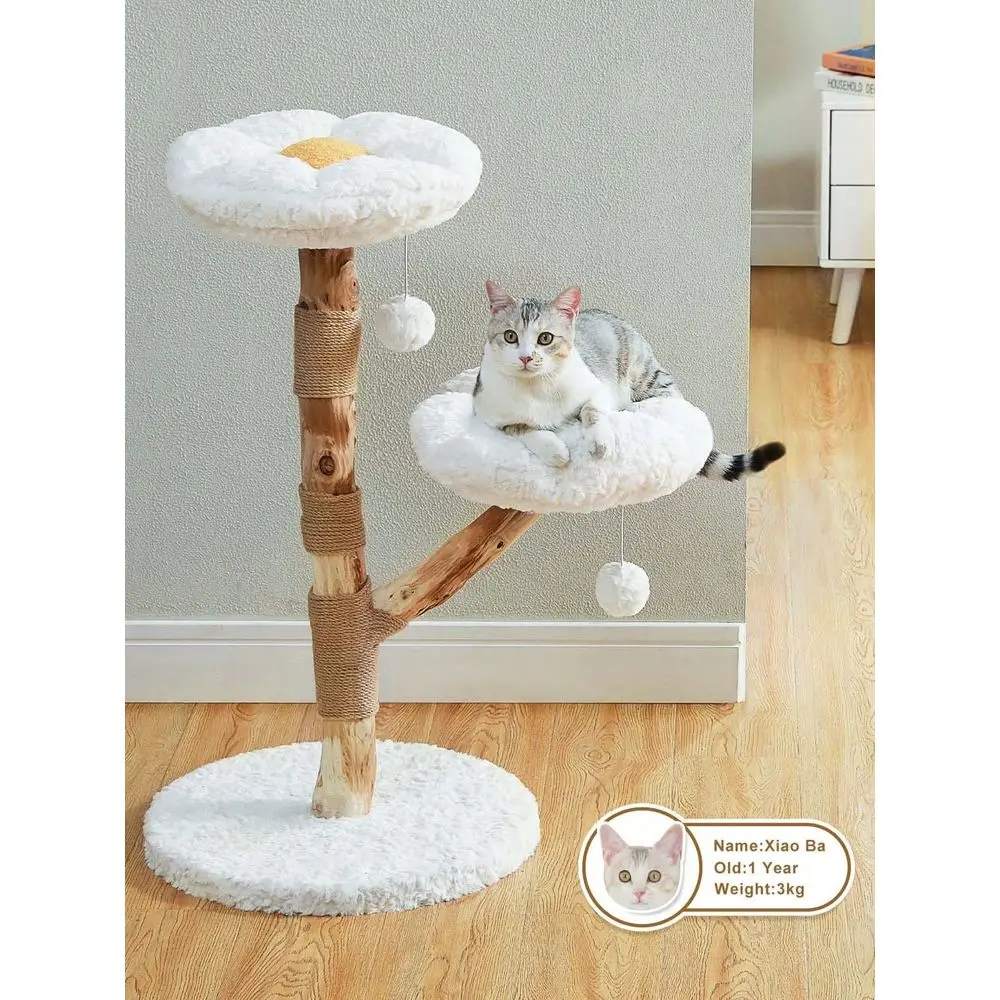 

Wood Flower Cat Tree, Modern Cat Tower With Real Wood Branches, Luxury Boho Cat Furniture With ching Post And 2 Perches, C