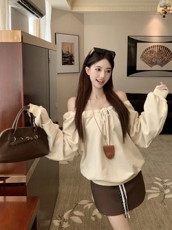 

plus Size Women's Gentle Sle Long Sve Dstring irt And High Waist Contrast Color Wrap around Skirt Set Autumn Winter...