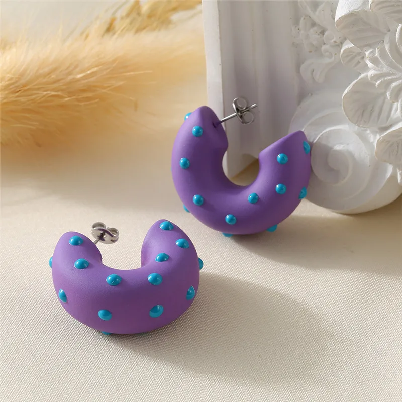 

C Shape Metal Paint Dripping Oil Earrings European American Style Personalized Fashion Stud Earrings Girls Travel Accessories