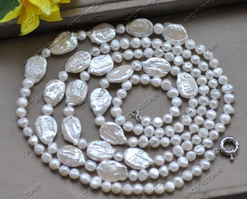 

Z12758 52" 16mm Ellipse Coin Baroque White Freshwater Pearl Necklace